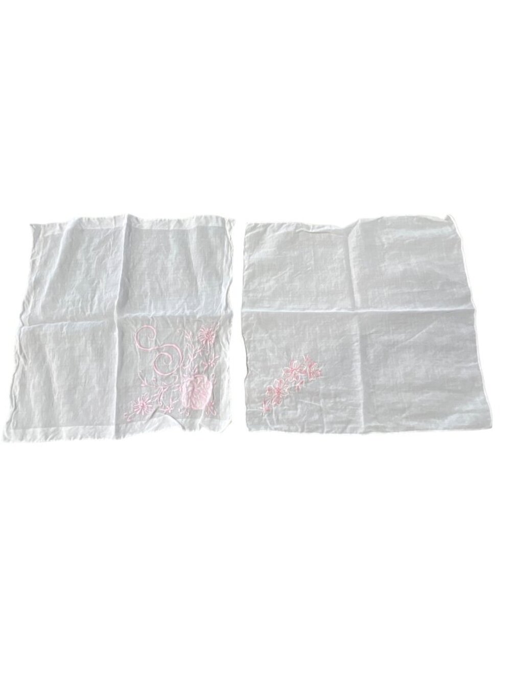 Vintage Handkerchief Floral Embroidered Lot of 2 Scarf White Pink Bohemian Light